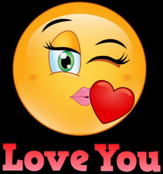 黃色表情符號單眼並吹出一個紅色心心飛吻，粉紅色文字寫住 Love You。 — 愛心 壁紙