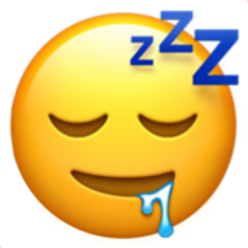 睡覺流口水表情符號 壁紙 — 一個亮黃色嘅瞓覺表情符號，合埋眼，上面有藍色zzz，下面有口水滴。