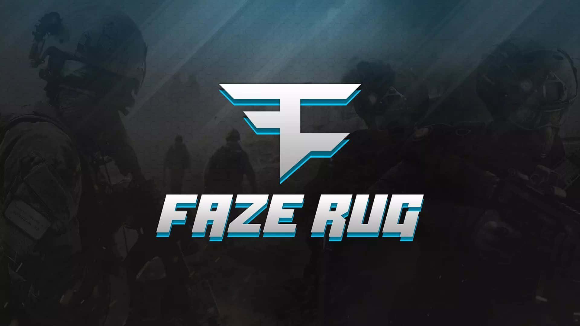 Faze Rug 標誌搭配煙霧彌漫戰場背景中的士兵。