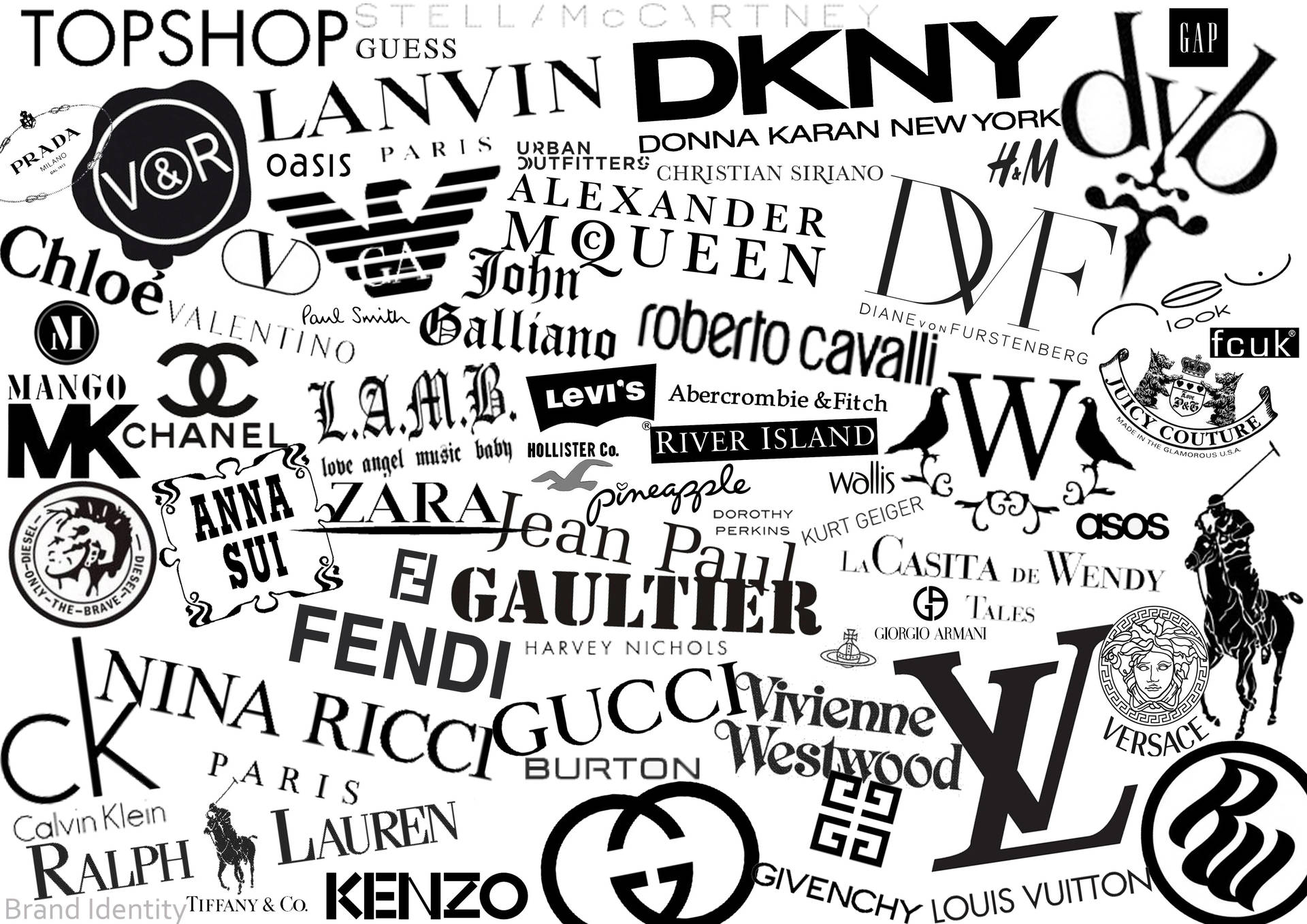 以黑白時尚品牌標誌密集組成的 Wallpaper。