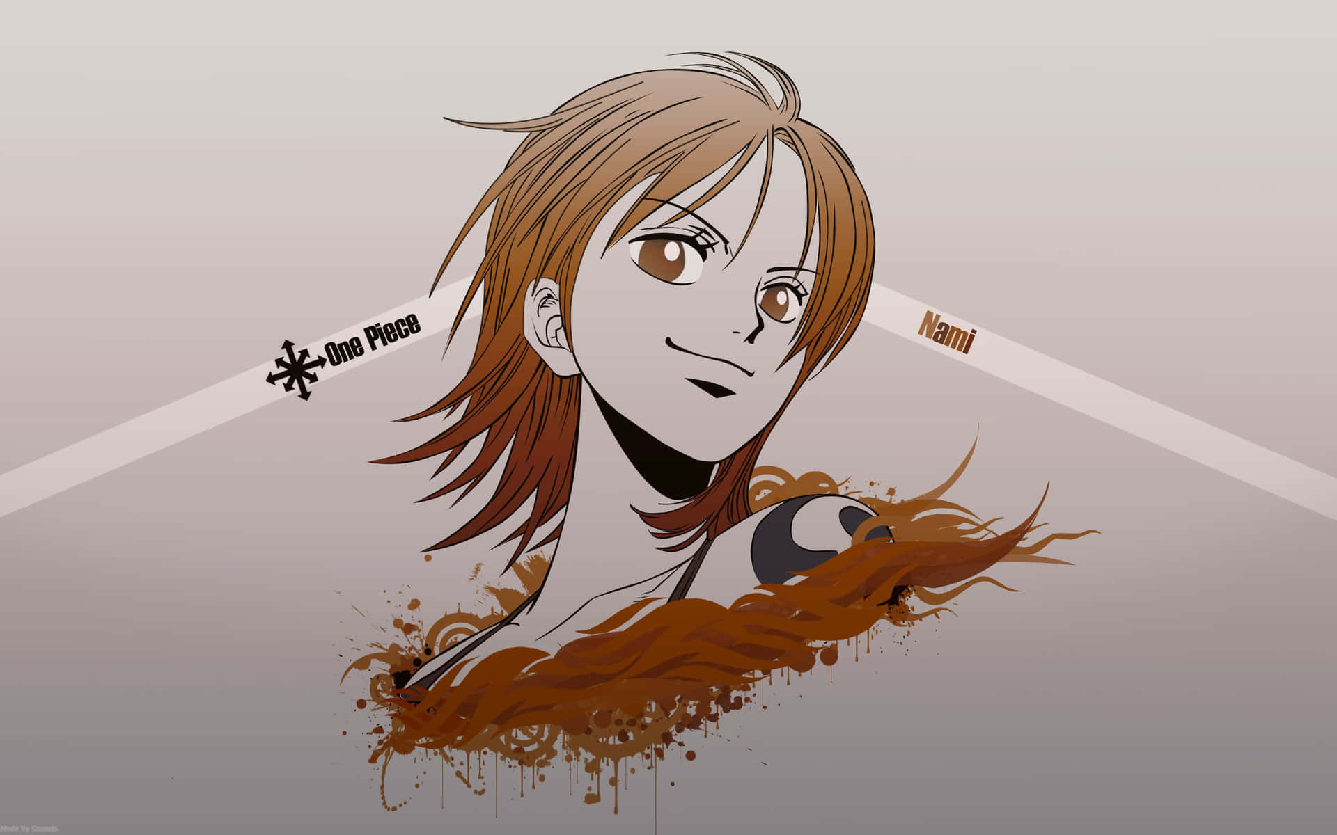 來自《One Piece》的動漫女孩娜美，棕色頭髮，自信的表情。