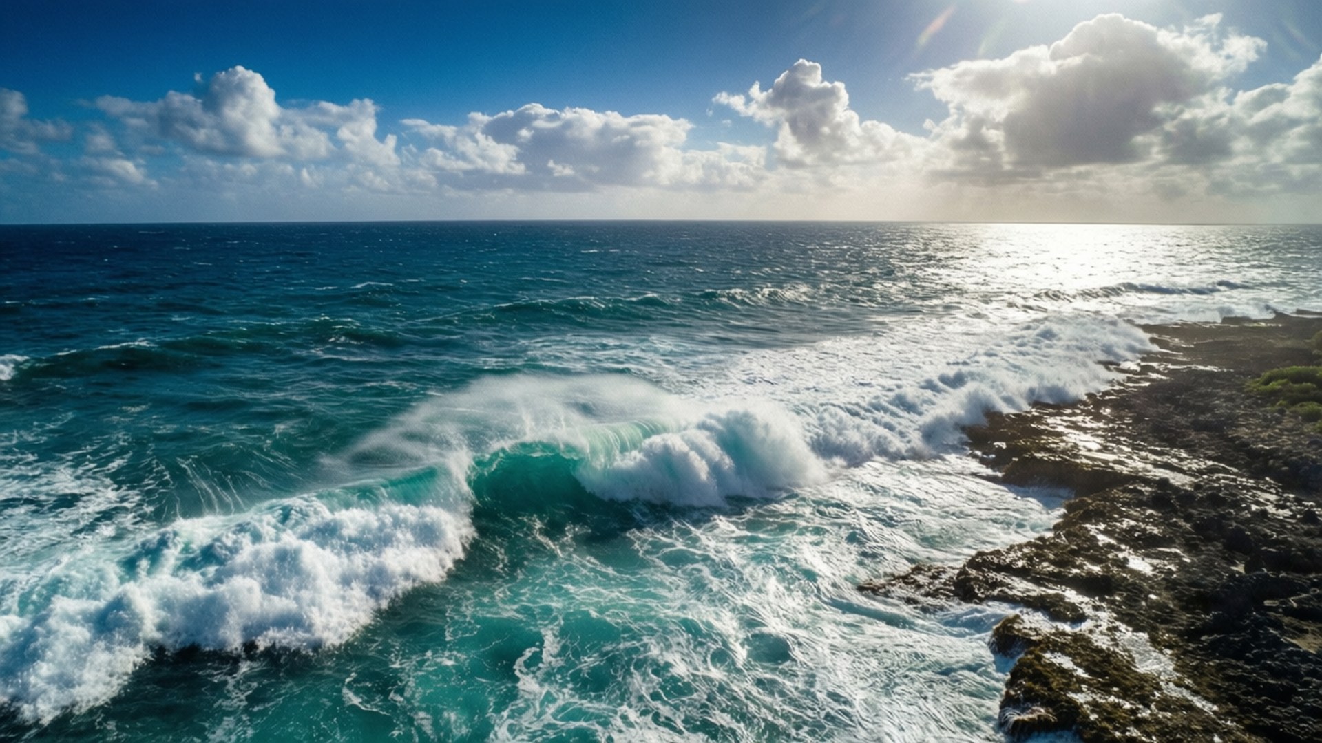 碧綠海浪拍岸 壁紙