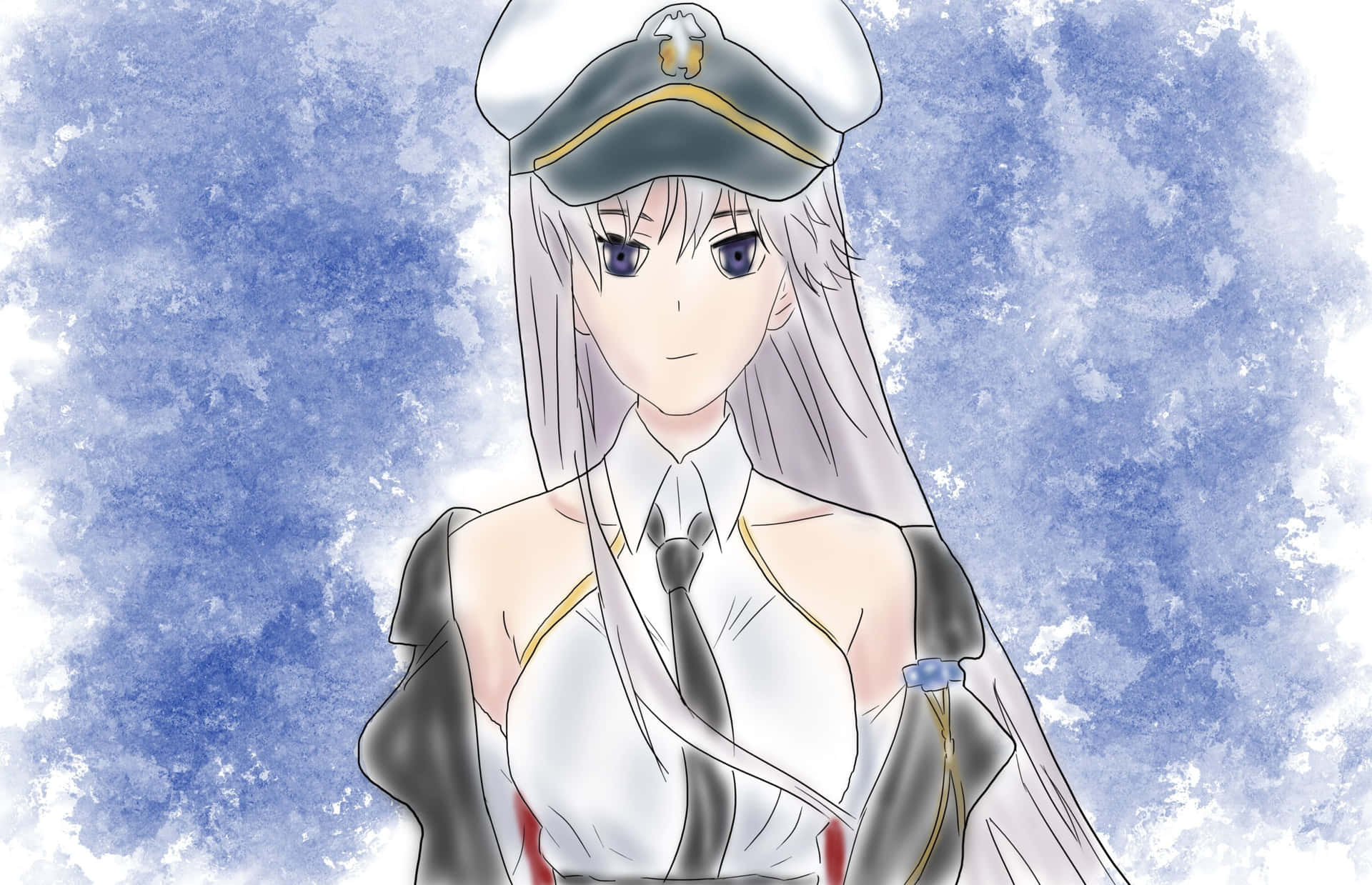 銀髮紫眼動漫少女穿著白色海軍制服，背景是藍天。