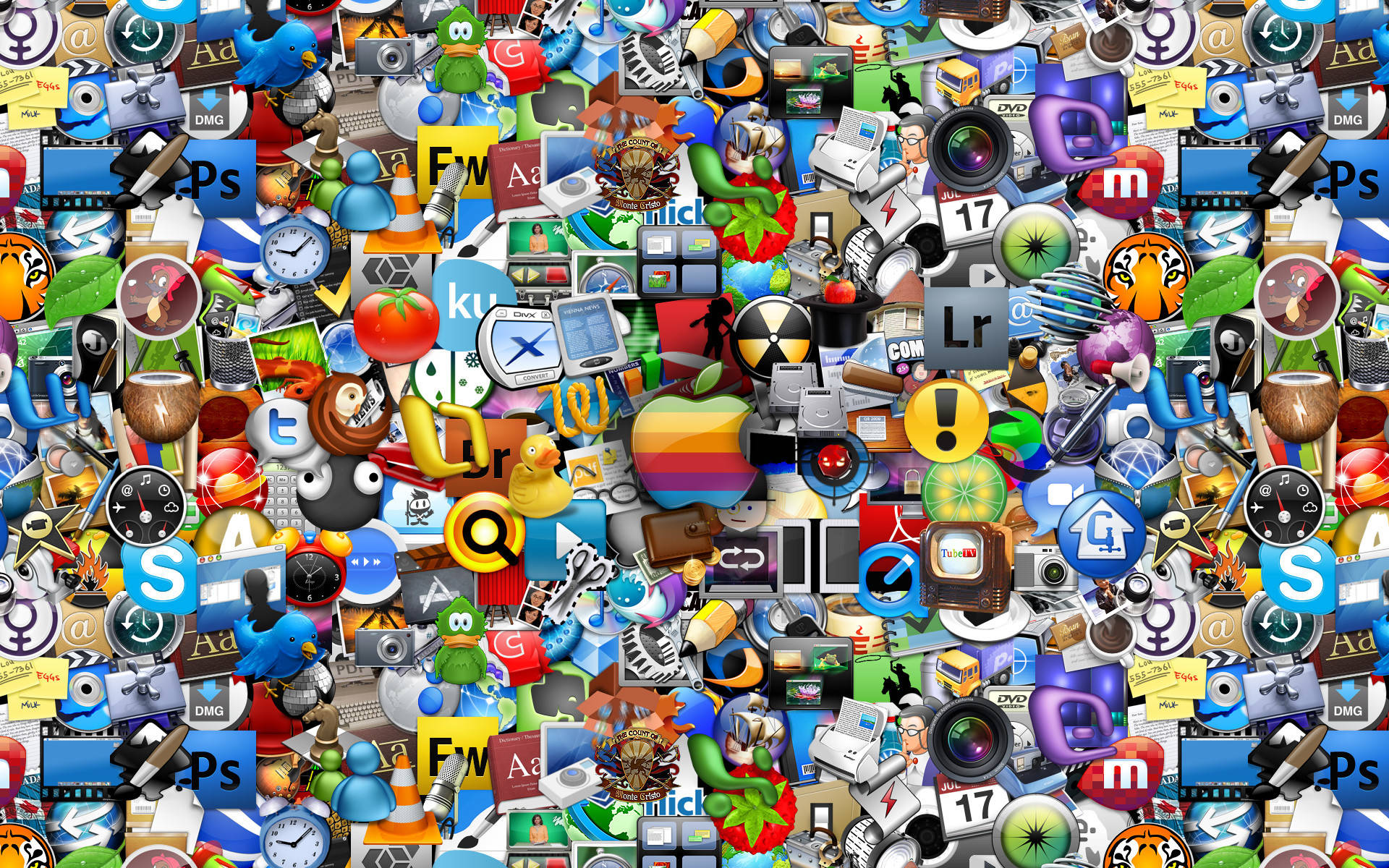 數位圖示、應用程式和符號的 Wallpaper 拼貼畫