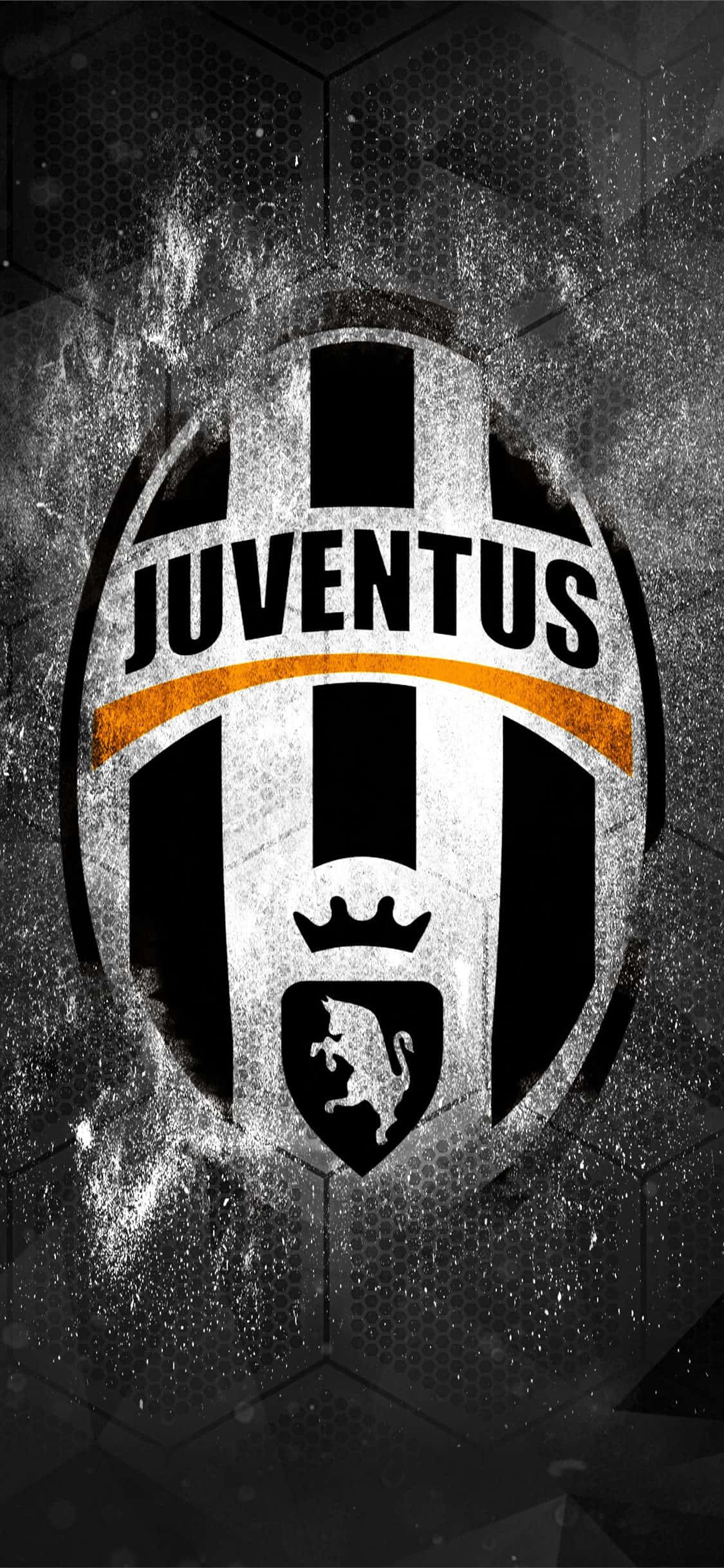 Juventus 桌布 壁紙 — 祖雲達斯足球會標誌，黑白配色帶橙色條紋，置於粗糙紋理背景上。