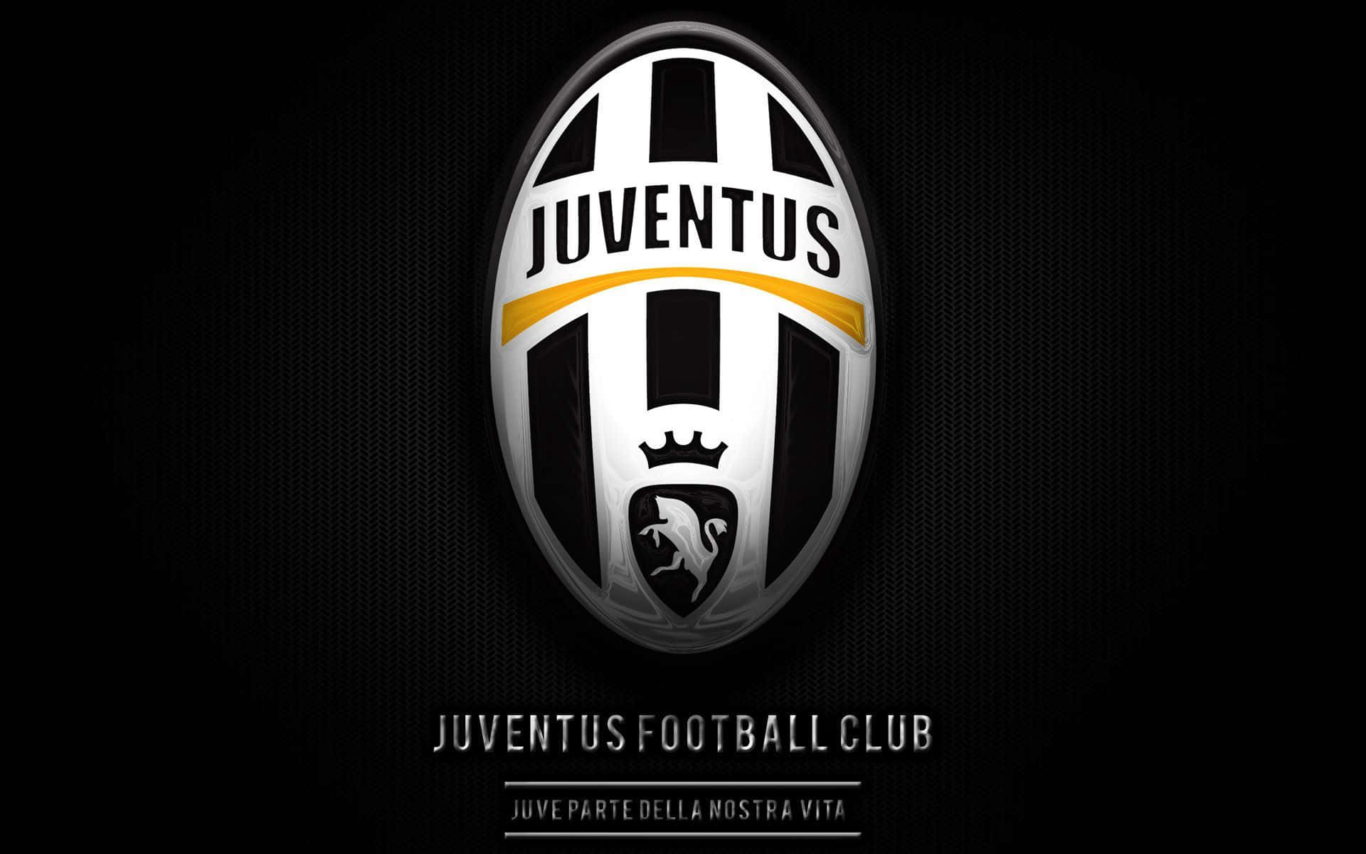 Juventus 桌布 壁紙 — 祖雲達斯足球會標誌在帶有黃色條紋和皇冠徽章的紋理黑色背景上，以醒目的黑白條紋閃耀。