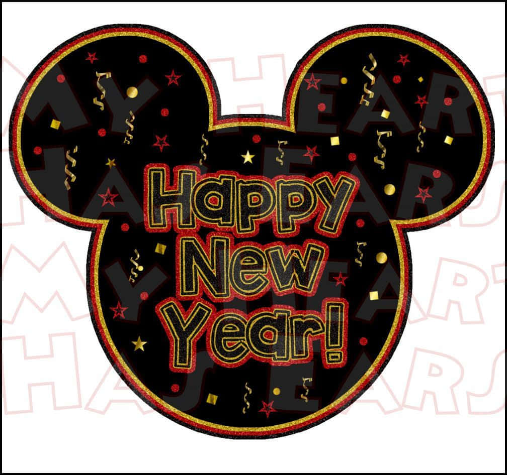 以星星和紙屑組成的米奇老鼠形狀 Happy New Year 祝福。
