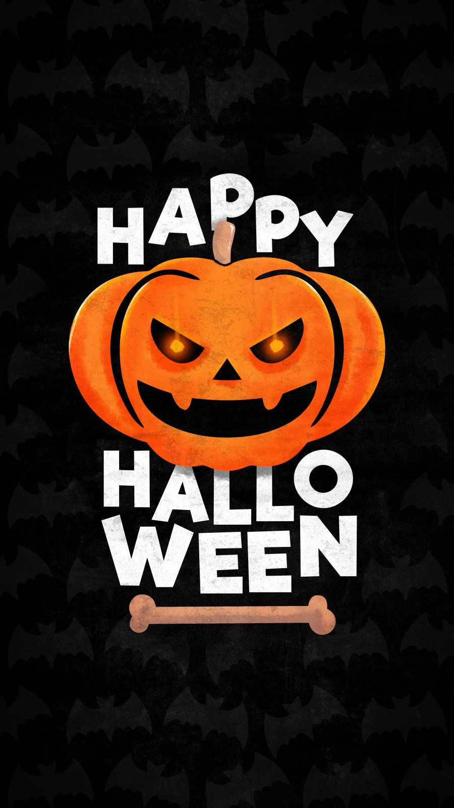 Happy Halloween 圖形，帶有微笑的南瓜燈和骨頭。
