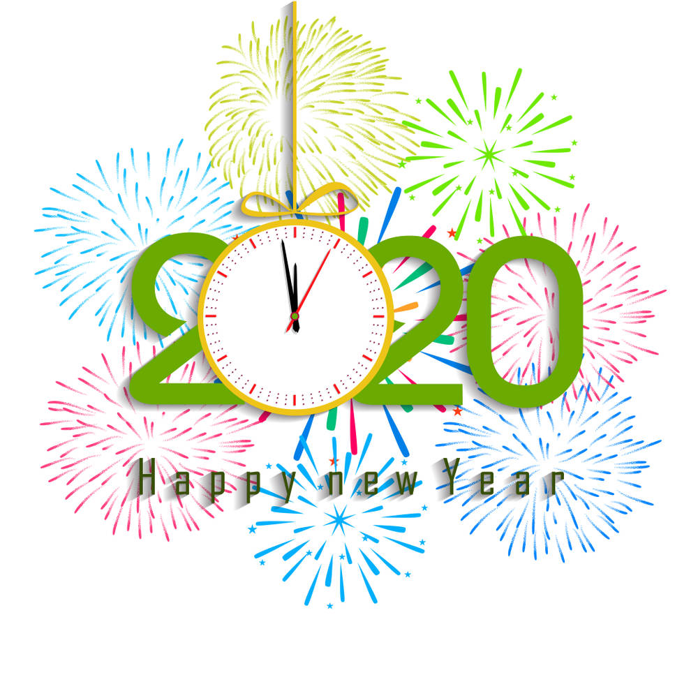 新年快樂2020 時鐘與煙花
