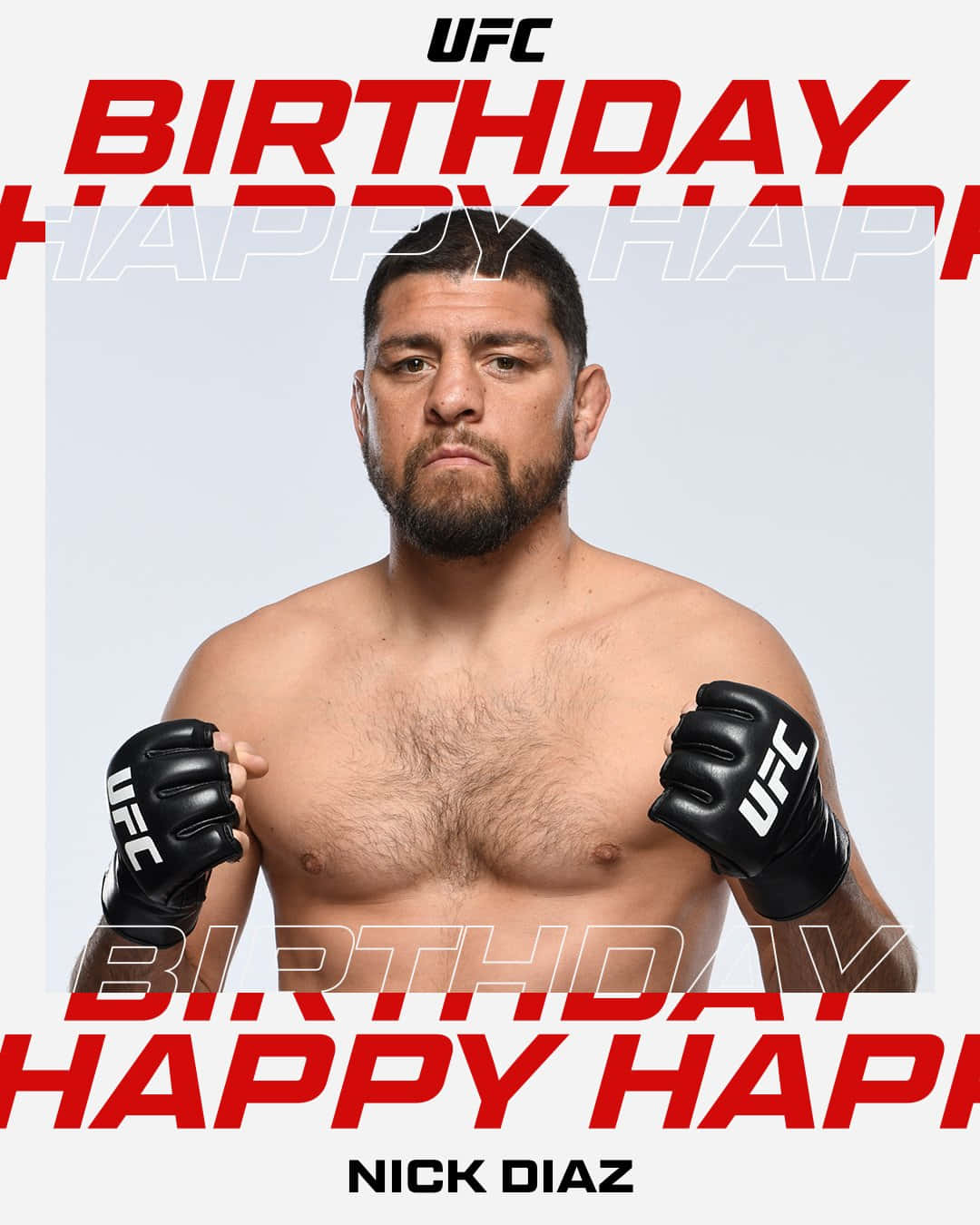UFC拳擊手Nick Diaz戴黑色手套及生日文字。
