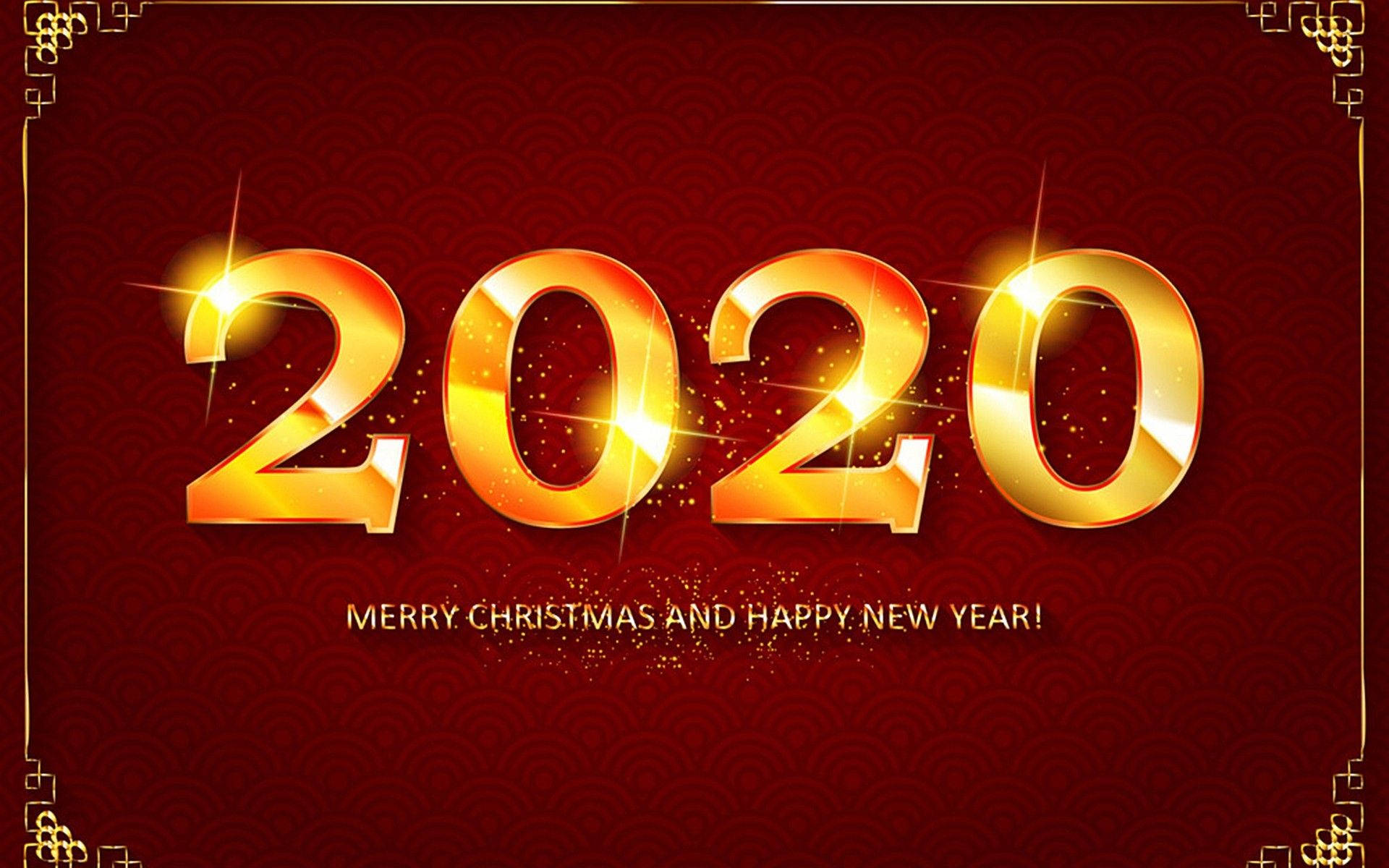 金色2020文字在紅色背景上閃爍，用於新年慶祝。