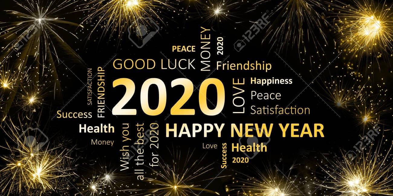 金色煙火慶祝2020年，祝願幸福好運。