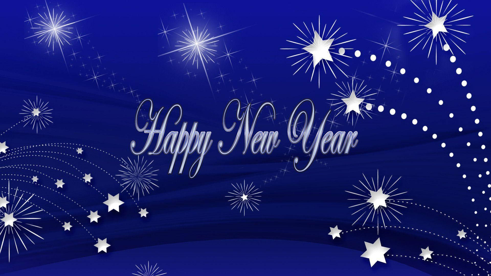 深藍色背景上的Happy New Year煙火表演