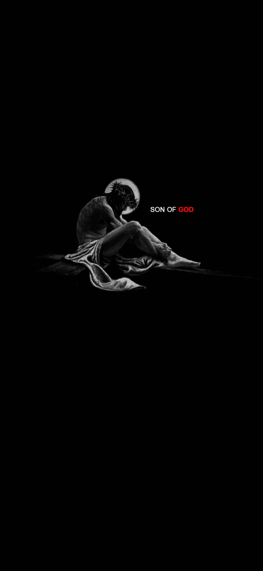 一個戴冠冕人物的黑暗剪影，帶有文字 son of god