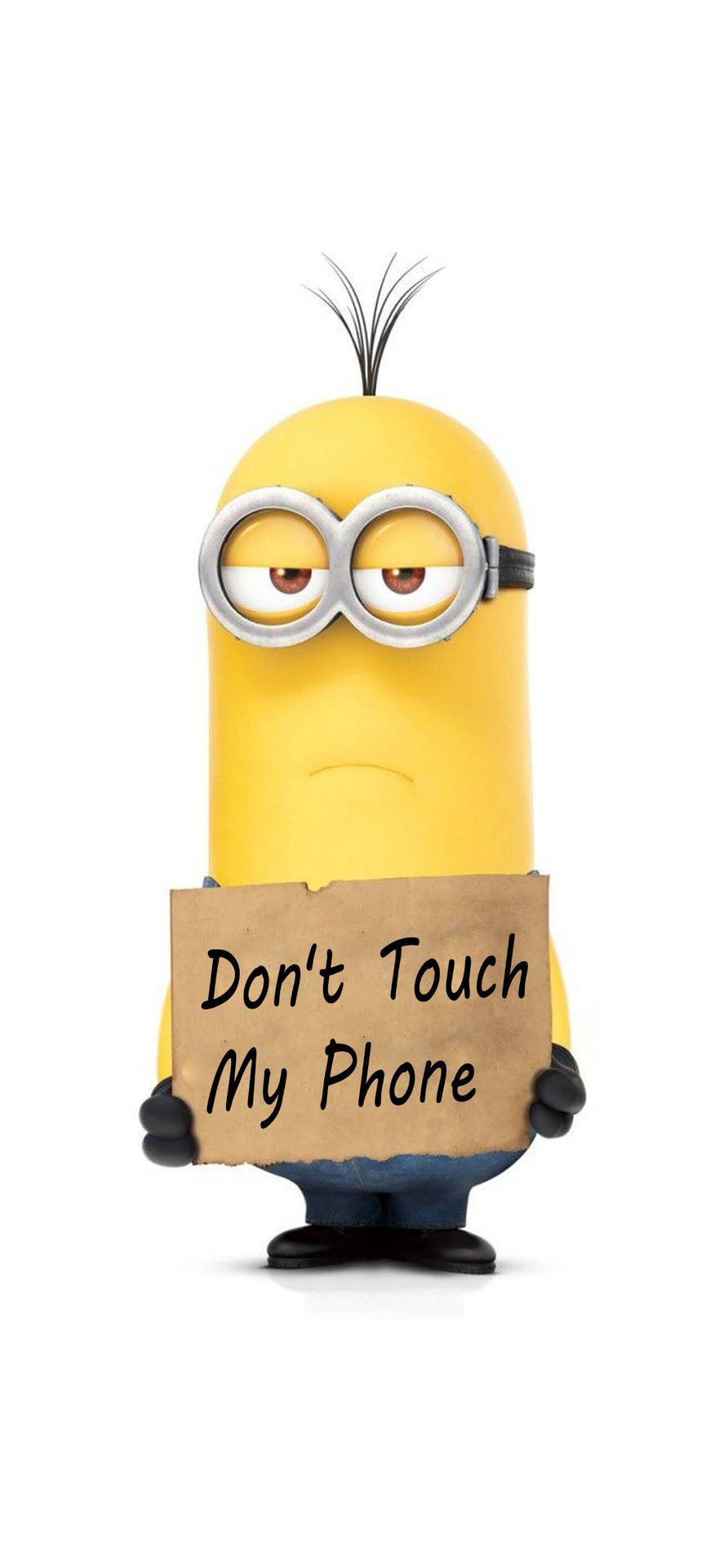 一個Minion舉住一個寫住「唔好掂我部電話」嘅紙牌。