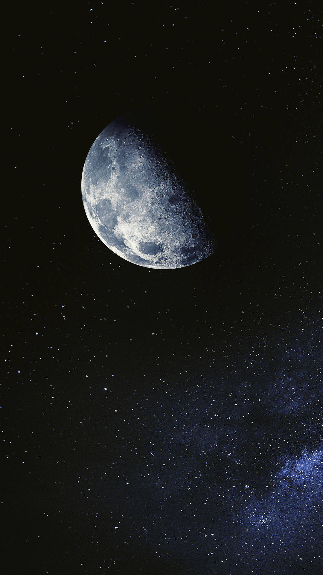彎月與星空和藍色星雲