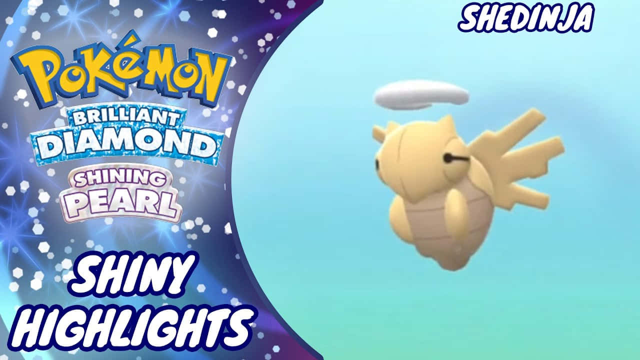 閃光脫殼忍者漂浮在 Pokémon Brilliant Diamond Shining Pearl 標誌旁邊，帶有閃爍效果。