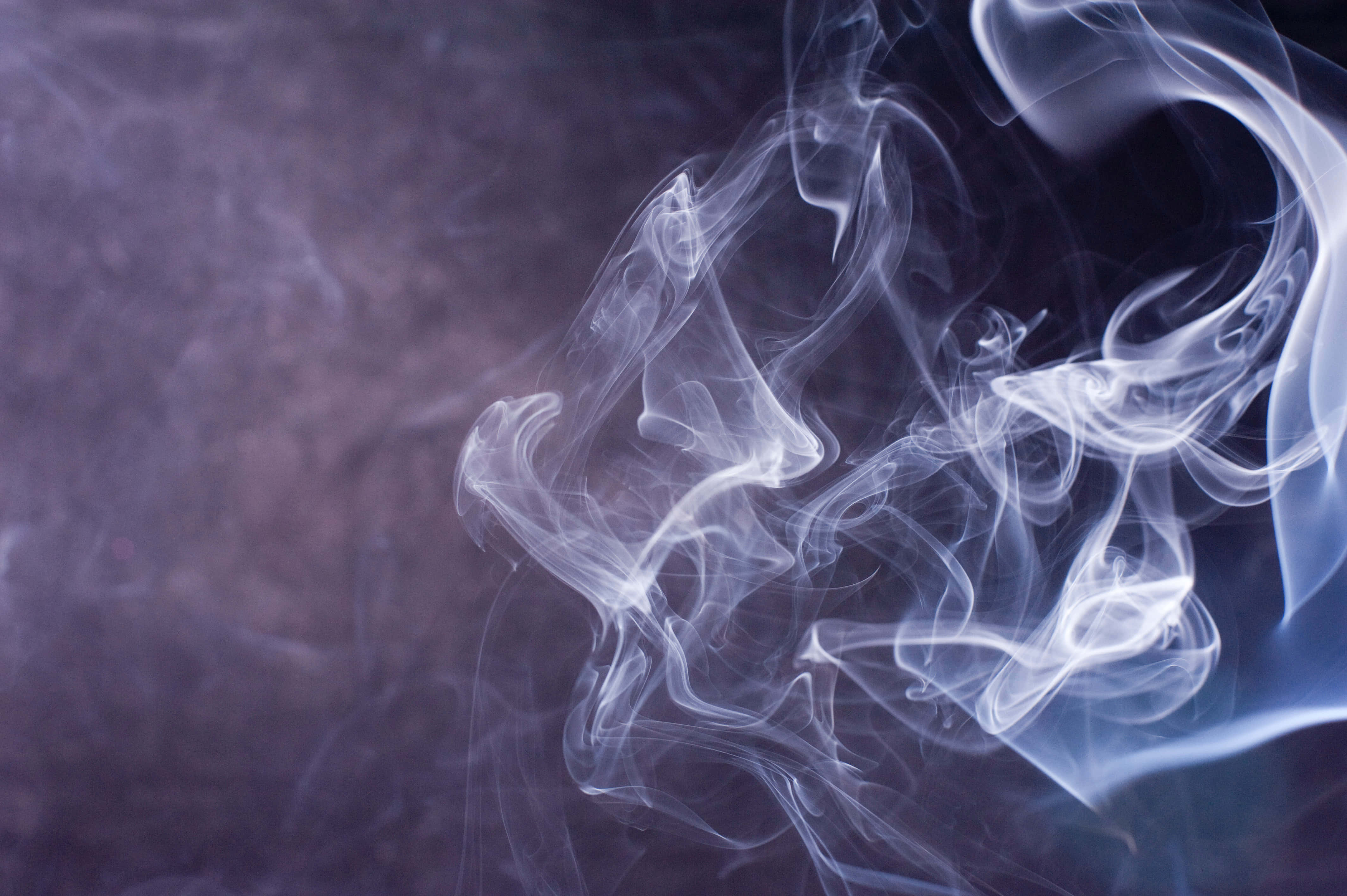 神秘的霧夜森林 壁紙 — 空靈的白煙在憂鬱的紫色背景上優雅地盤旋，形成柔和的抽象構圖。