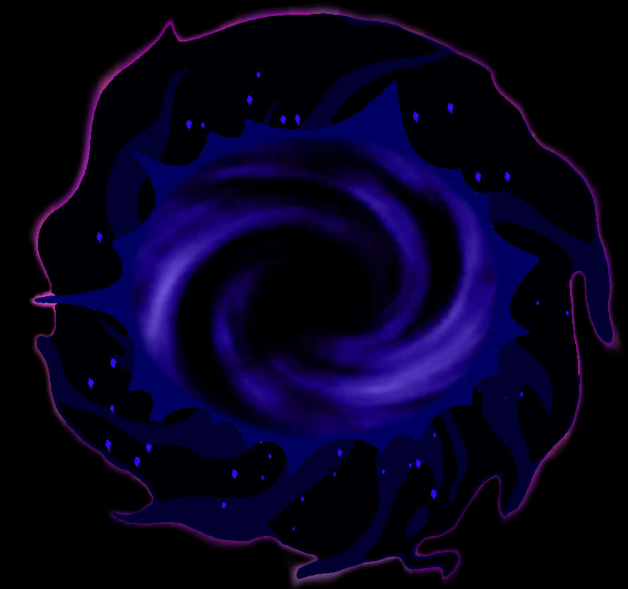神秘藍色漩渦門戶 壁紙 — 一個旋轉的宇宙漩渦，由深紫色和藍色能量構成，在黑色虛空中帶有發光粒子。