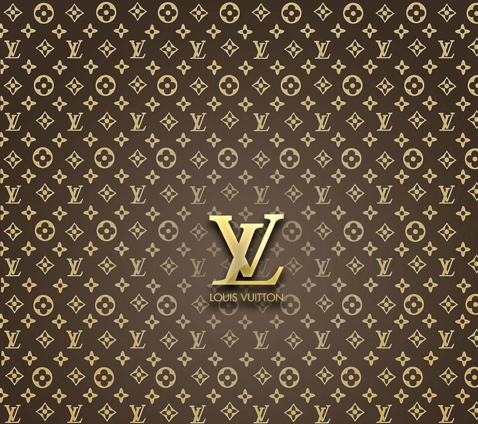 棕色和金色Louis Vuitton字母組合圖案，中央有標誌。