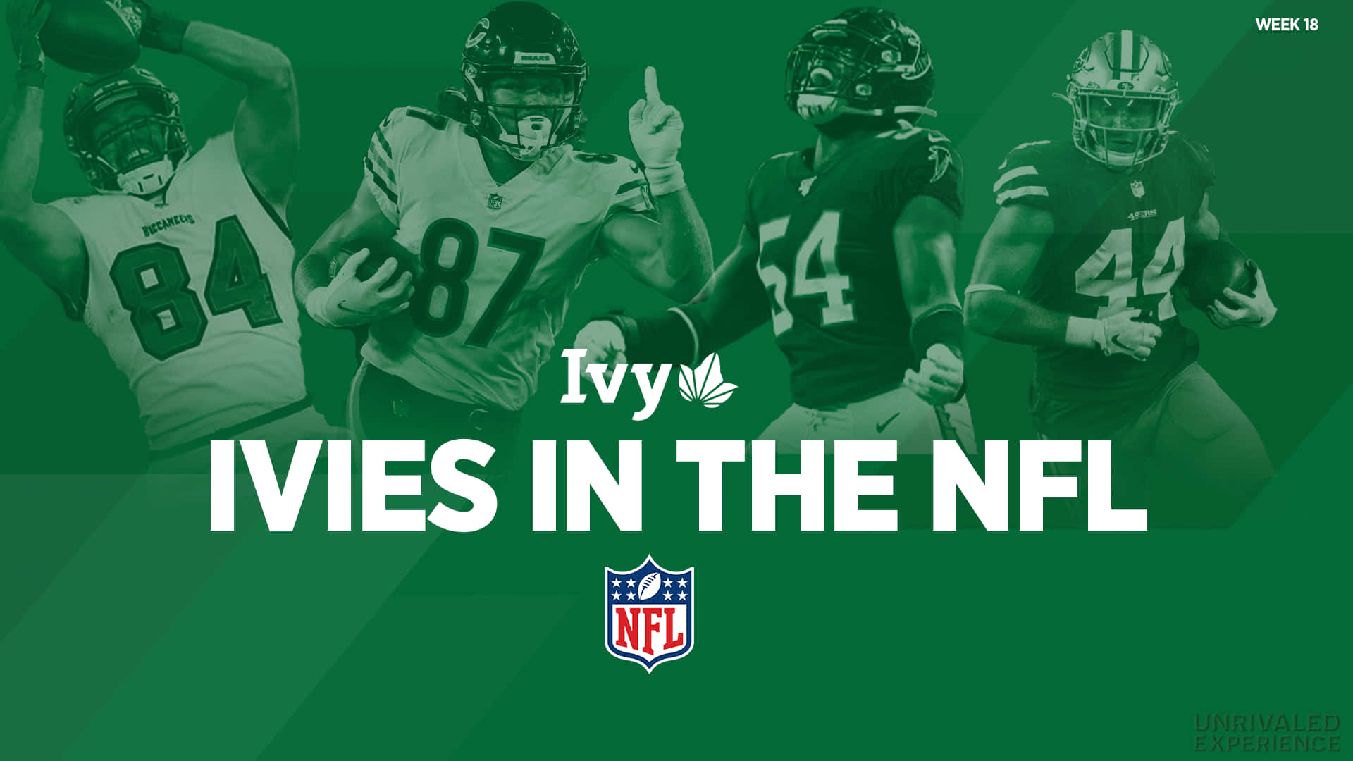 四名NFL美式足球員擺出動作姿勢，帶有文字「IVIES IN THE NFL」和NFL標誌。