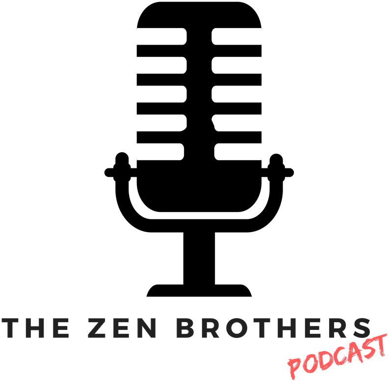 禪兄弟播客標誌 壁紙 — 黑色背景，灰色文字寫著「THE ZEN BROTHERS」，右下角有紅色風格文字「PODCAST」。