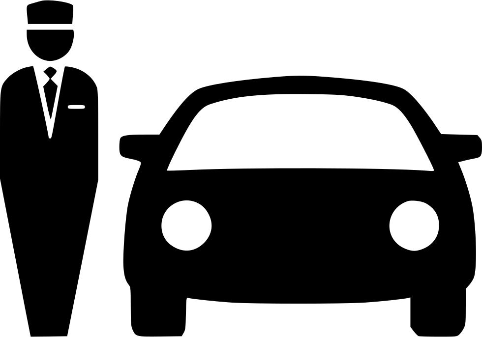 禮賓停車服務圖標 壁紙 — 一個身穿制服嘅門衛黑色剪影企喺一架正面嘅車旁邊。