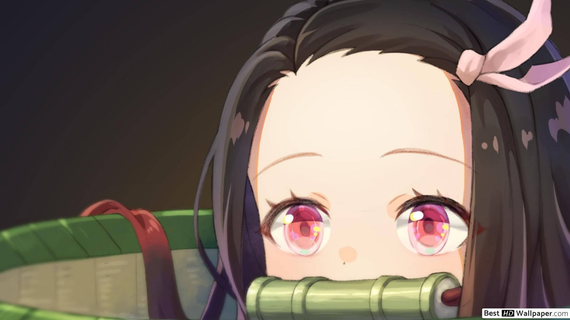 動漫女孩粉紅色眼睛從竹管後面偷看