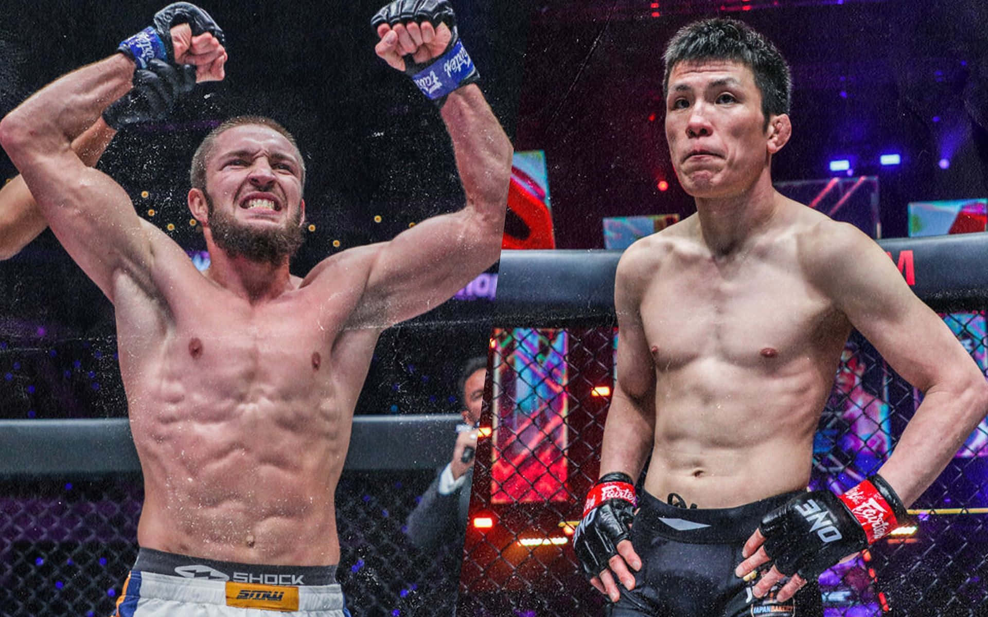 兩個男性拳手在MMA籠中，一個勝利，一個落敗。