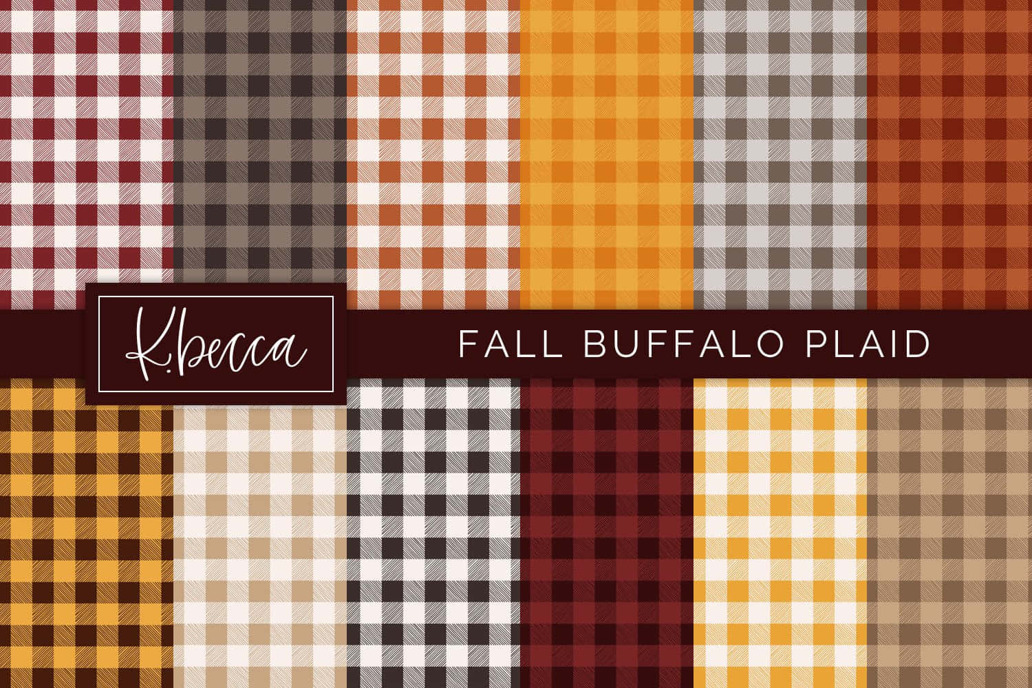 溫暖秋色的秋季 buffalo plaid 圖案系列。
