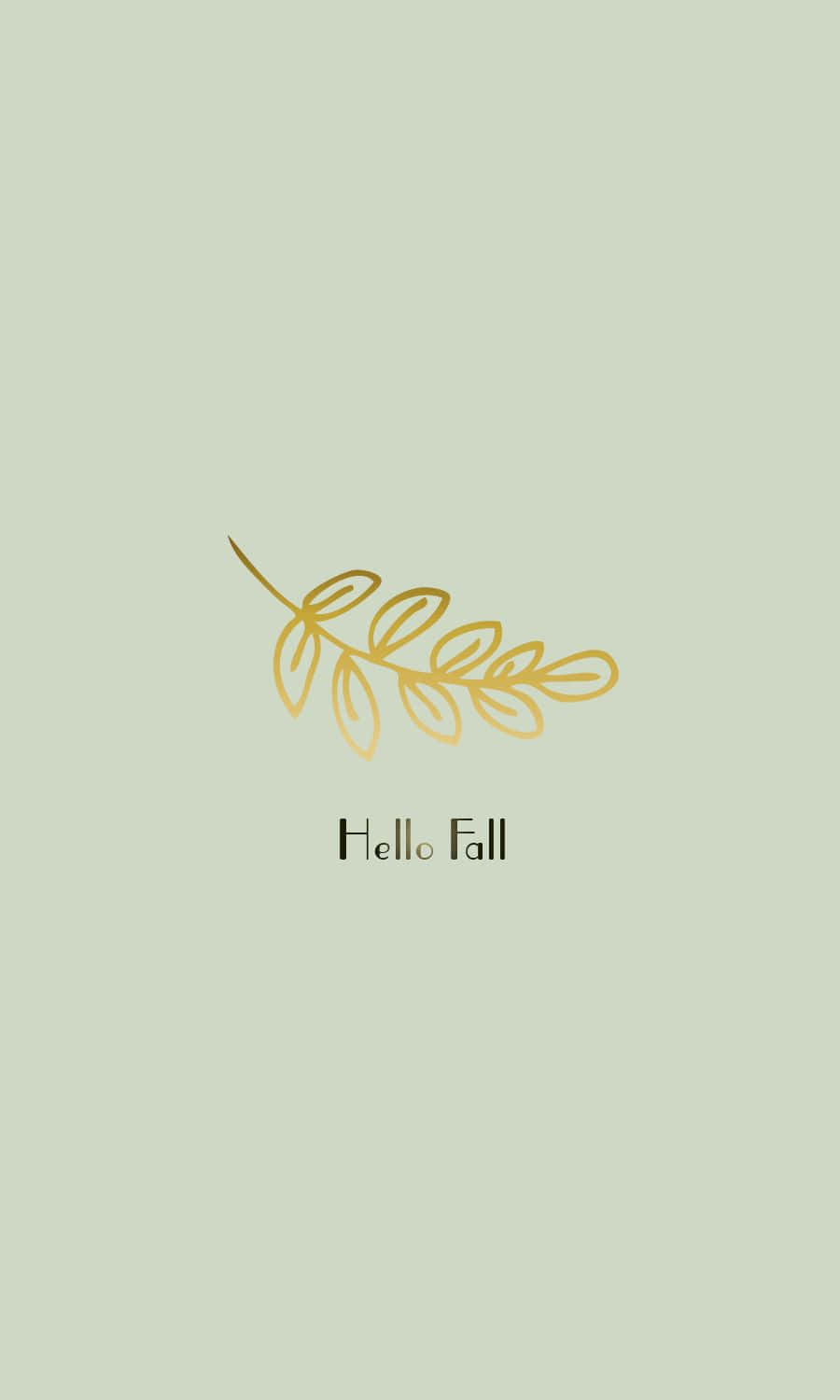 一個金色葉子圖形，帶有Hello Fall文字，背景為綠色。