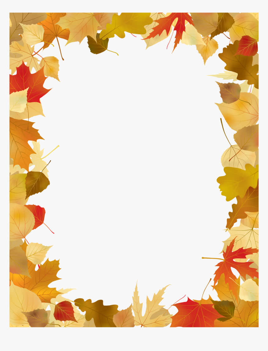 紅色、橙色和黃色的秋葉形成一個裝飾性邊框。
