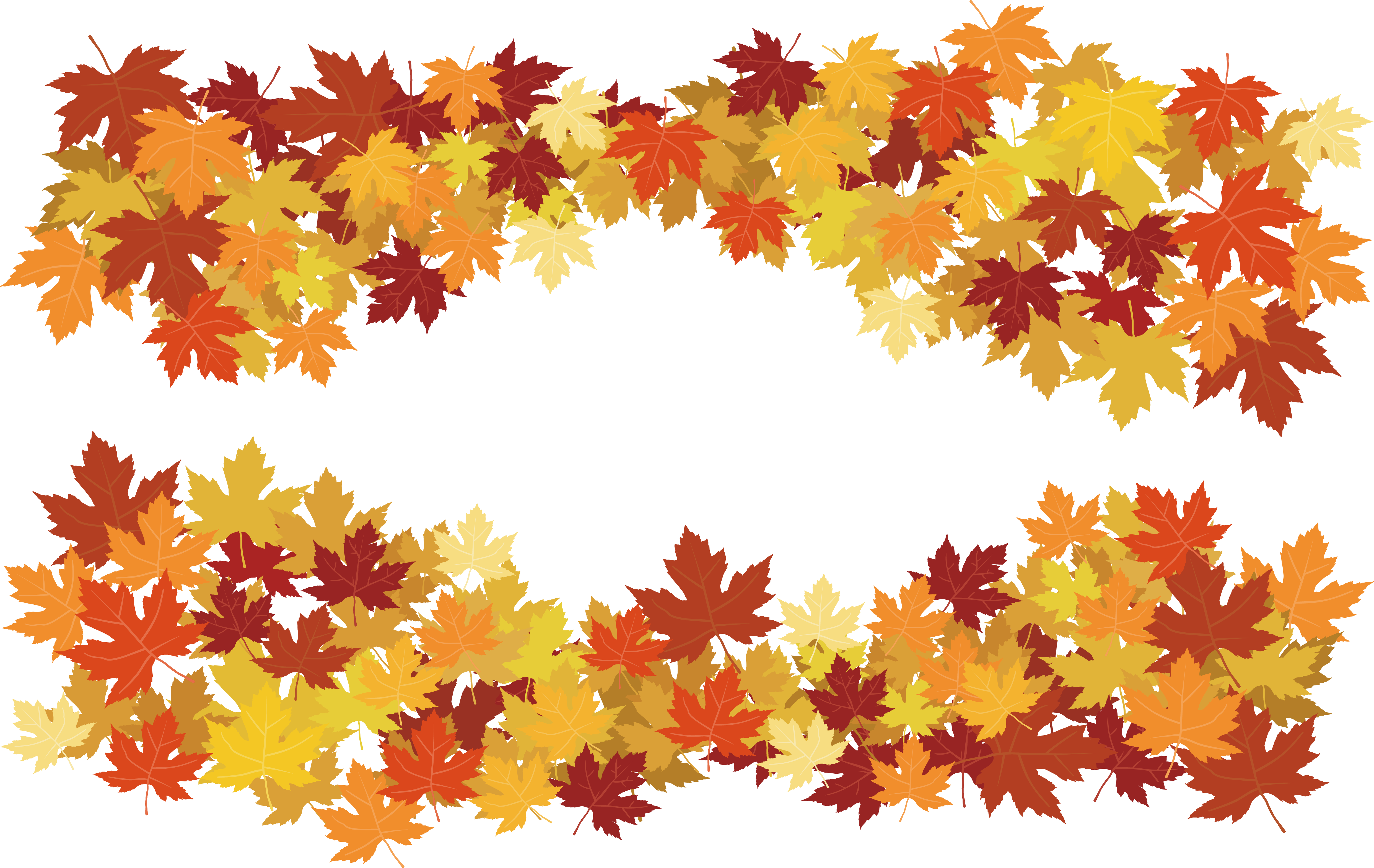 秋葉裝飾邊框 壁紙 — 充滿活力的秋天楓葉，以紅色、橙色和黃色形成裝飾邊框，框住空白空間。