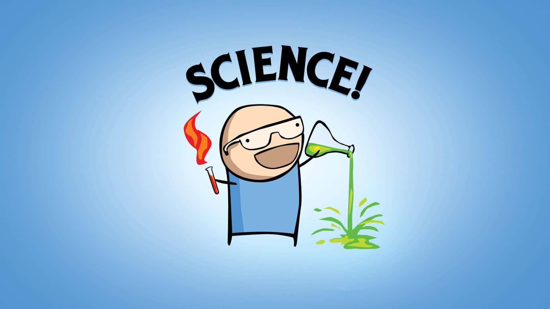 卡通科學家用綠色液體和火焰進行有趣的科學實驗。
