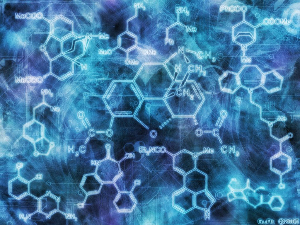 在藍色數字空間中漂浮的發光分子結構。