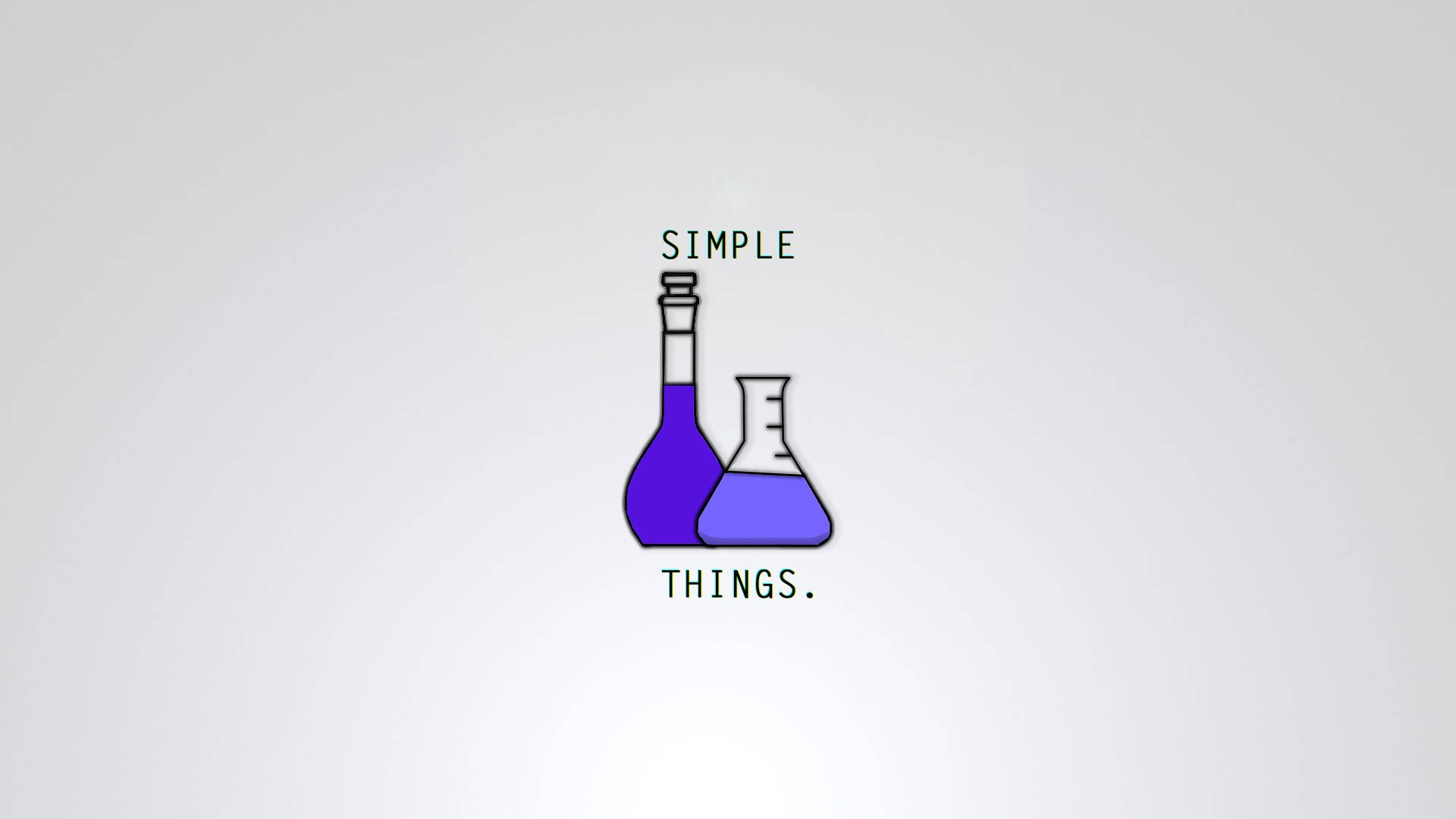 兩個紫色燒瓶，文字 'SIMPLE THINGS.' 在上方和下方，灰色背景。