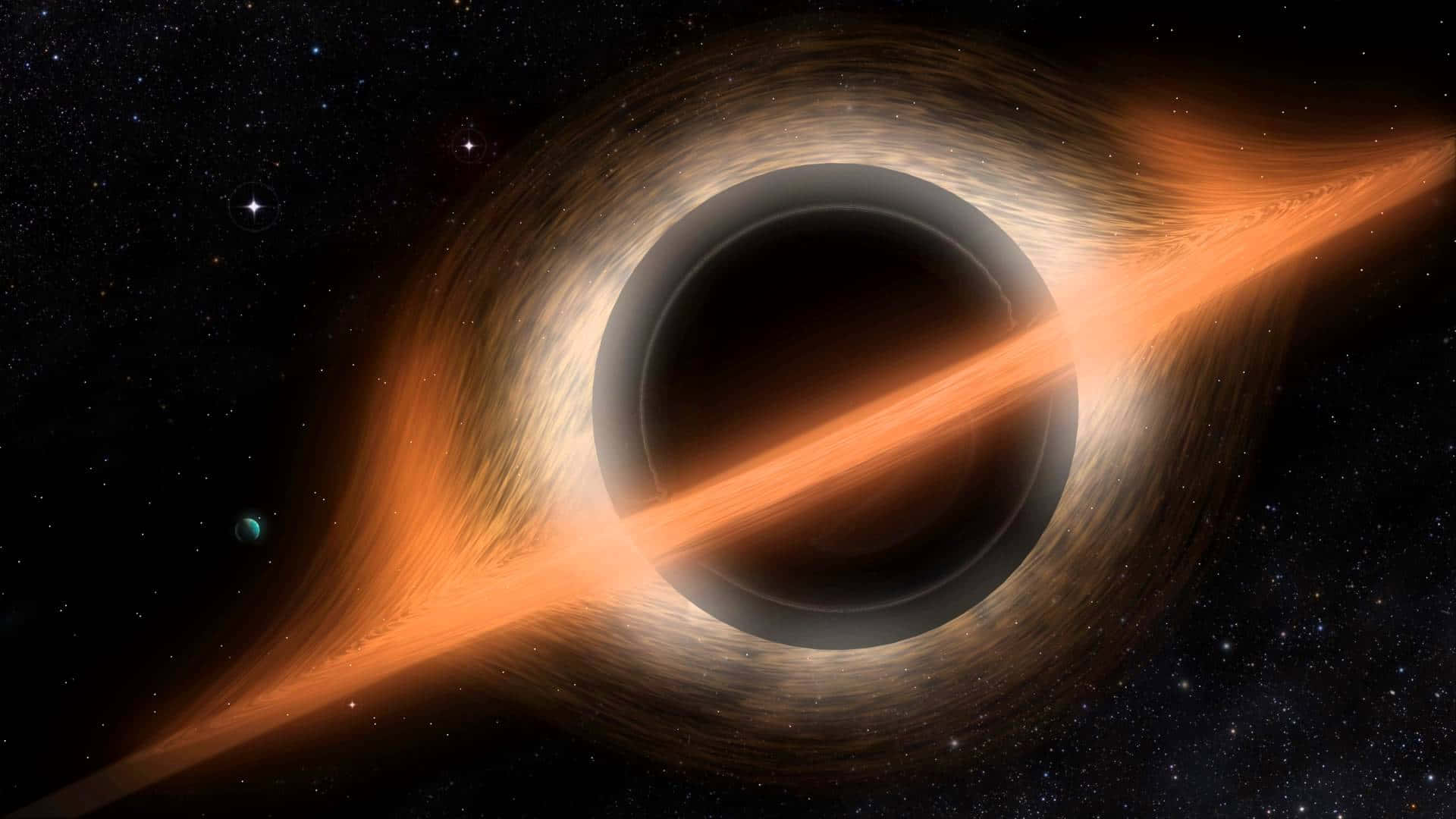 帶有發光吸積盤和遙遠恆星的黑洞。