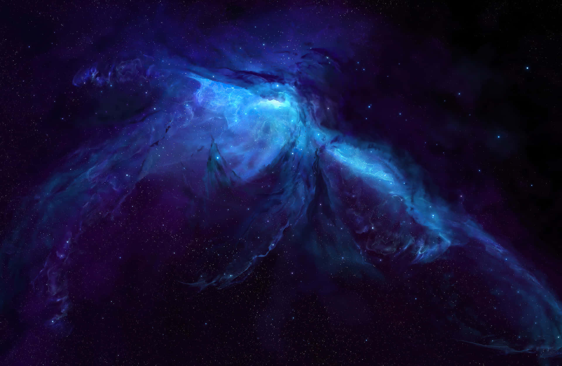 在深空中發光的藍色和紫色星雲，點綴著星星。