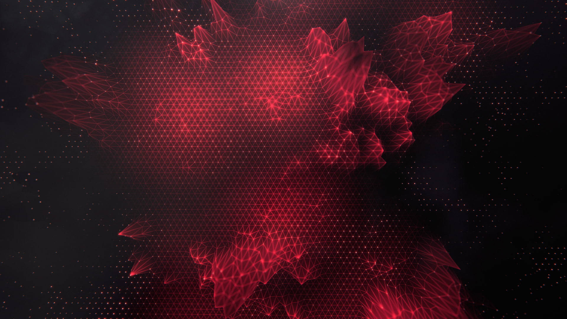 深色星空背景上發光的紅色幾何分形圖案