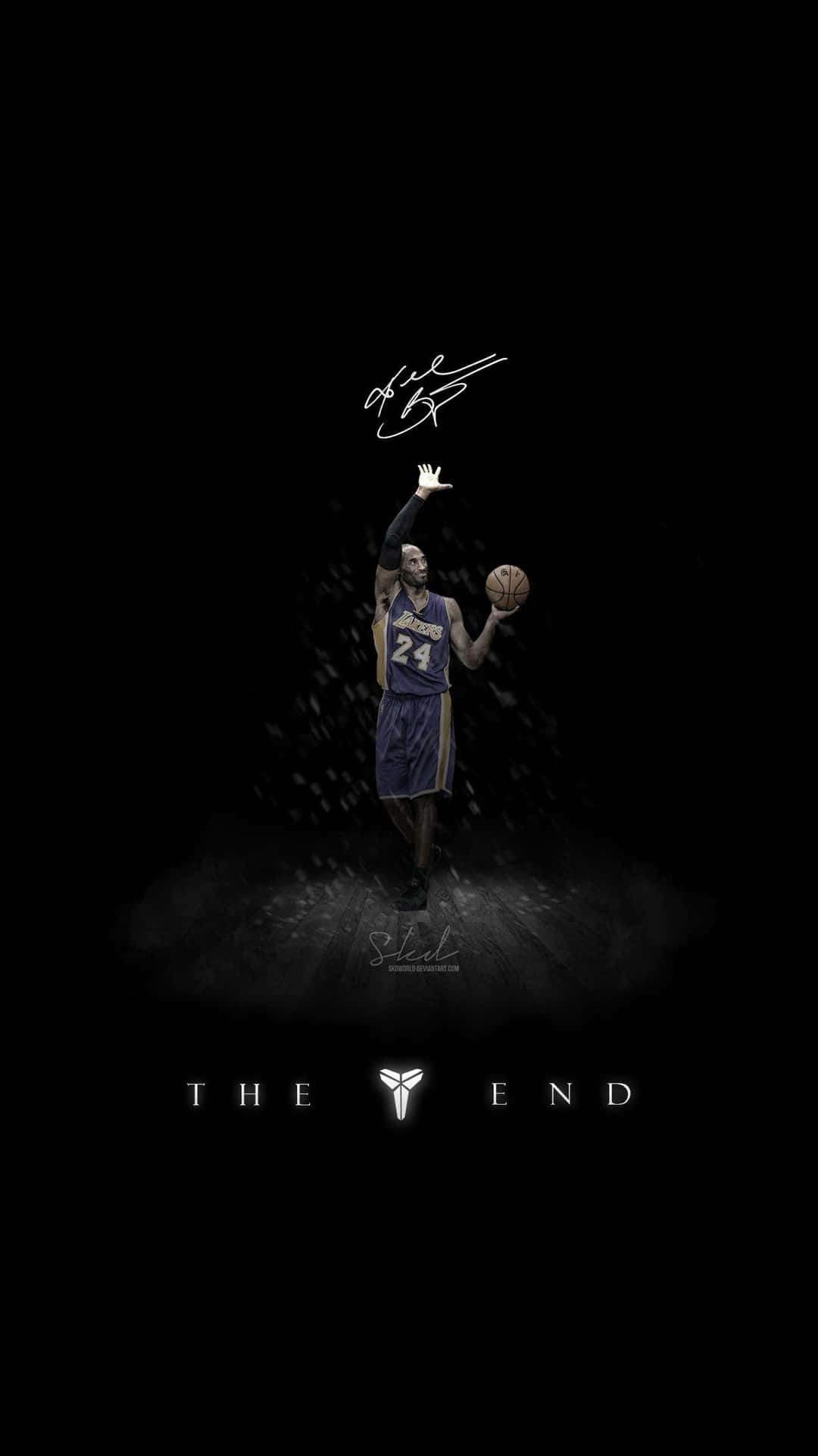 高比拜仁身穿湖人球衣手持籃球，下方有「THE END」字樣。