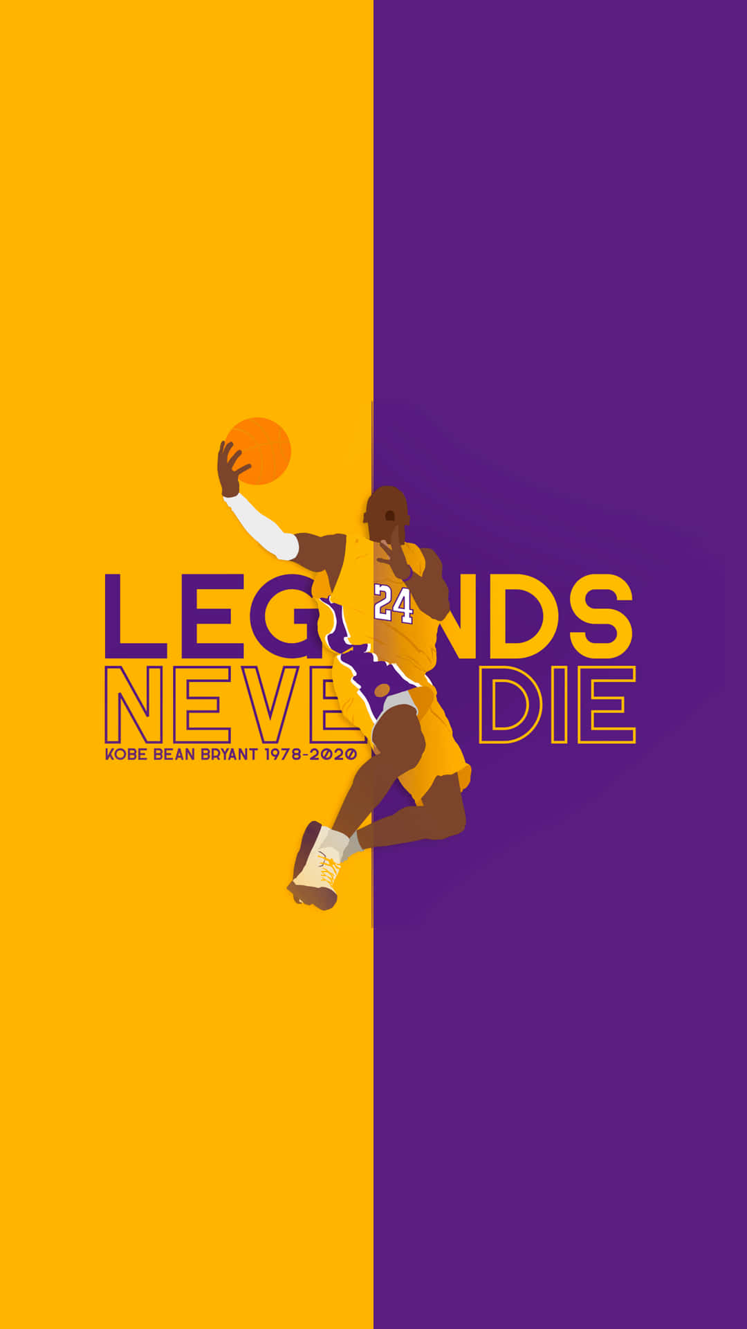 高比拜仁在黃色和紫色背景上展示動作，並帶有文字「Legends Never Die」。