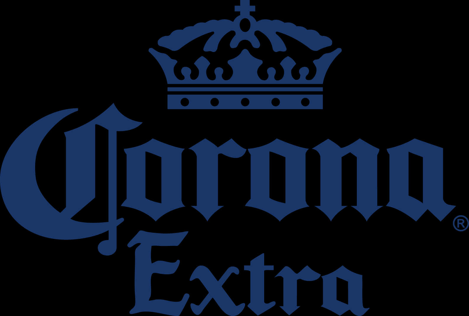 科羅娜Extra啤酒標誌 壁紙 — 黑色背景上的藍色 Corona Extra 標誌，帶有皇冠。