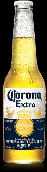 科羅娜Extra啤酒瓶 壁紙 — 冰凍的Corona Extra啤酒瓶在純黑背景上閃爍著冷凝水珠。