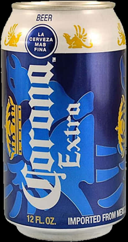 科羅娜特級啤酒罐 壁紙 — 藍色和金色的Corona Extra啤酒罐特寫，帶有粗體白色字體和皇冠圖案。