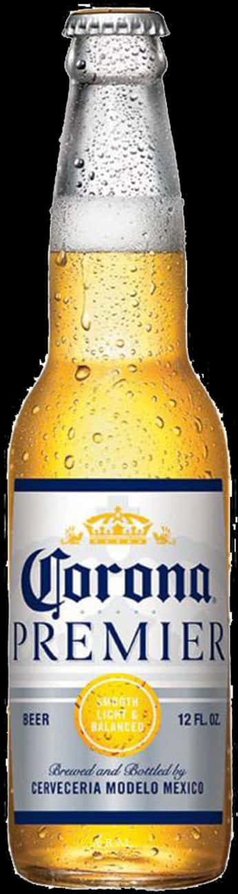科羅娜至尊啤酒瓶 壁紙 — 冰凍的Corona Premier啤酒瓶在純黑背景上閃爍著冷凝水珠。