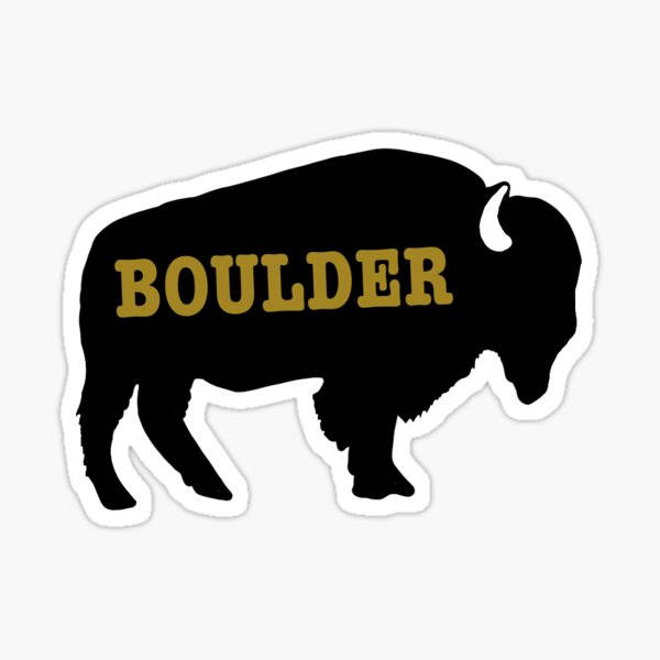 黑色野牛剪影貼紙，金色 Boulder 文字。