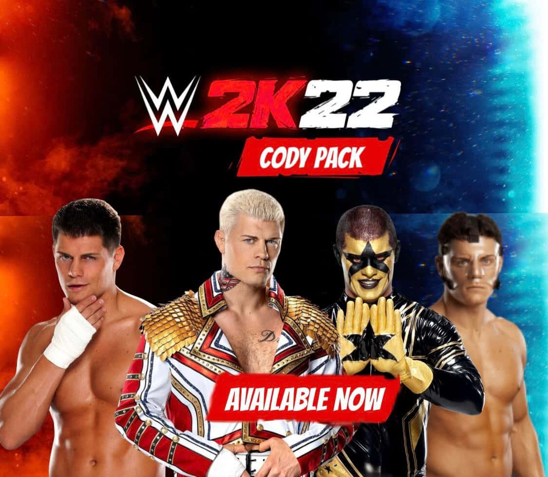 WWE 2K22 Cody Pack宣傳圖片，展示四位摔角手擺出戲劇性姿勢。