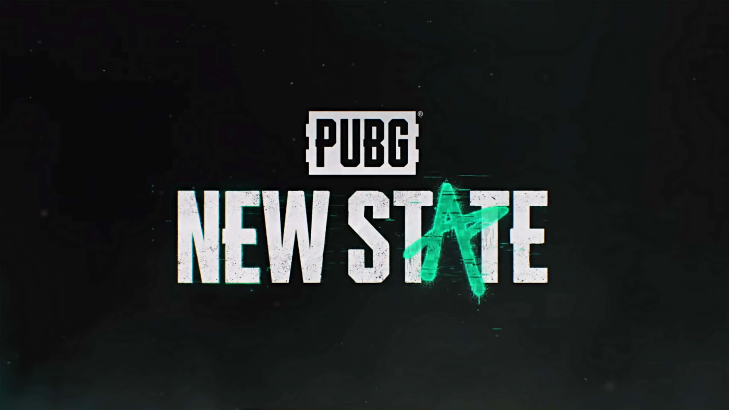 移動遊戲 PUBG 新狀態 標誌 壁紙 — 以粗體白色和綠色塗鴉風格呈現的 PUBG New State 標誌，背景為深色紋理。