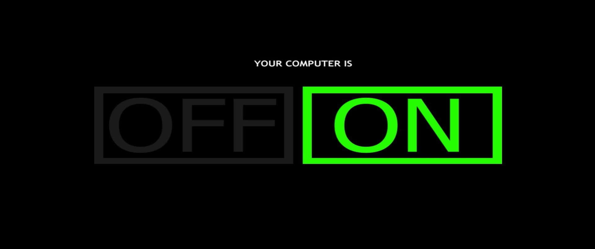 數碼文字圖形，顯示褪色的「OFF」和綠色發光的「ON」以表示電腦狀態。