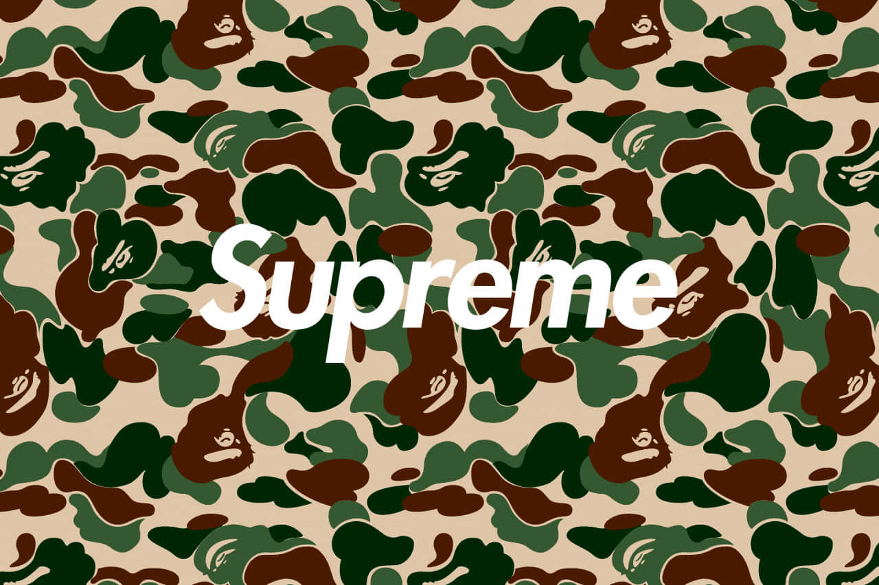 Supreme標誌在迷彩背景上帶有猿頭圖案